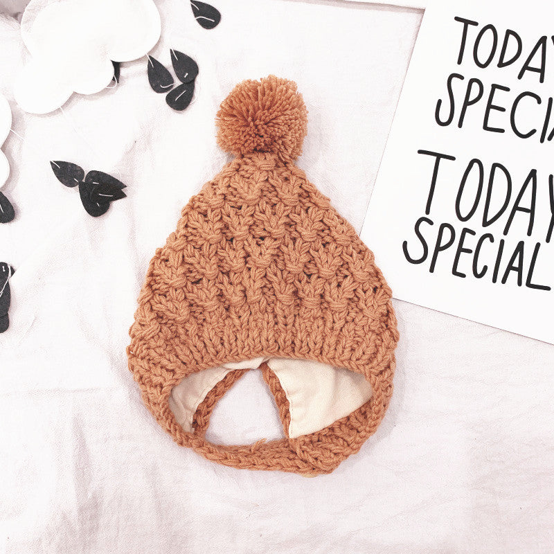 Tuyu Korean-style Children's Knitted Hat Autumn/Winter Wool Ball Lined Ear-flap Hat Warm Handmade Hat Wholesale