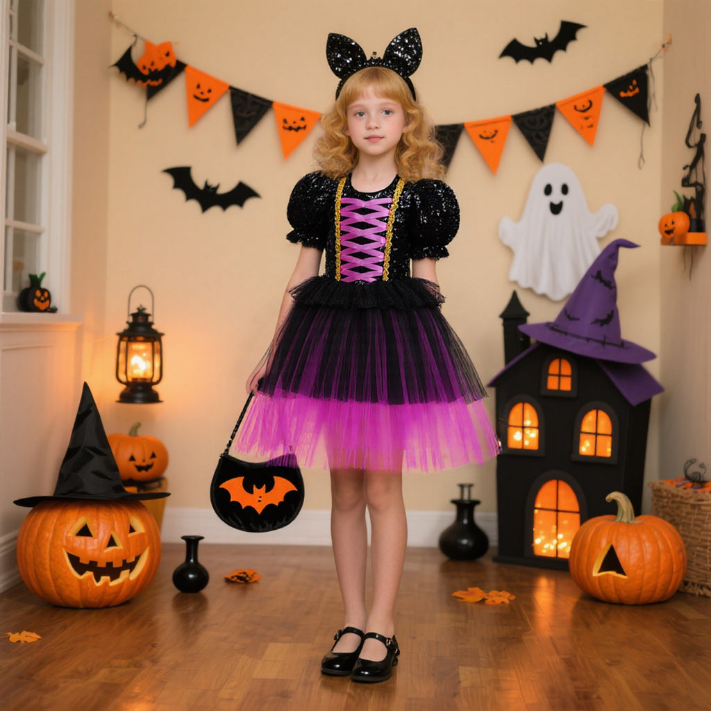 Halloween Sequin Tulle Princess Dress – Girls Role Play Costume