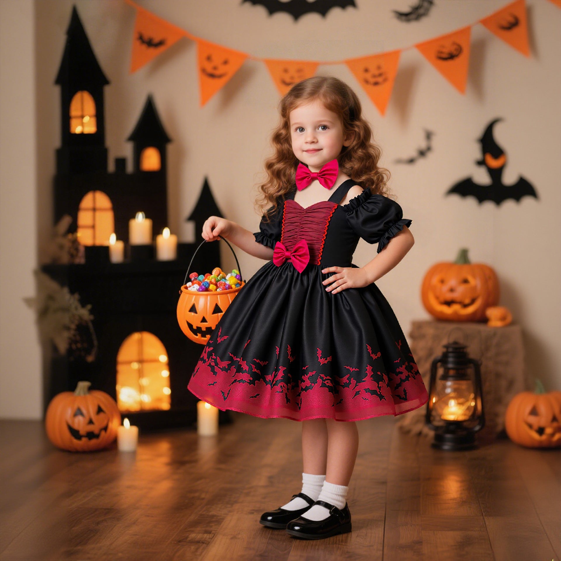 Girls Halloween Festival Dress – Printed Organza Princess Costume