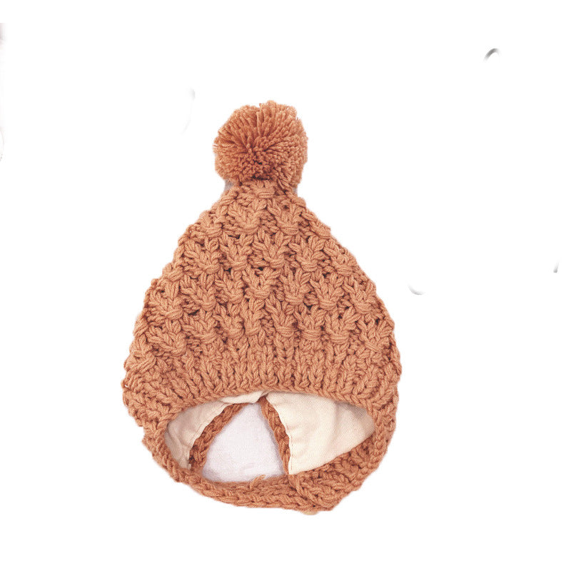 Tuyu Korean-style Children's Knitted Hat Autumn/Winter Wool Ball Lined Ear-flap Hat Warm Handmade Hat Wholesale