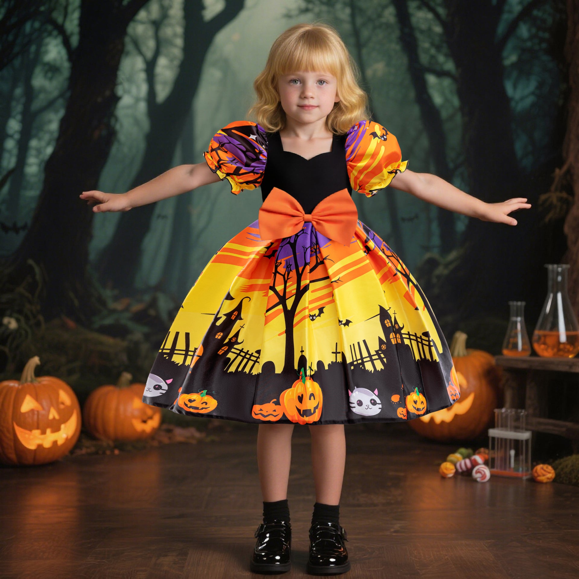 Halloween Princess Dress – Girls Cosplay Satin & Tulle Ball Gown