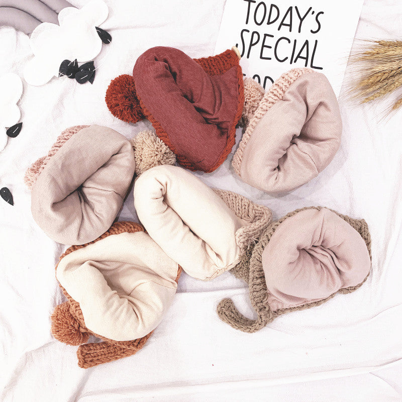 Tuyu Korean-style Children's Knitted Hat Autumn/Winter Wool Ball Lined Ear-flap Hat Warm Handmade Hat Wholesale